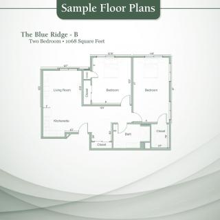 A sample floor plan for a two-bedroom apartment titled 'The Blue Ridge - B'.