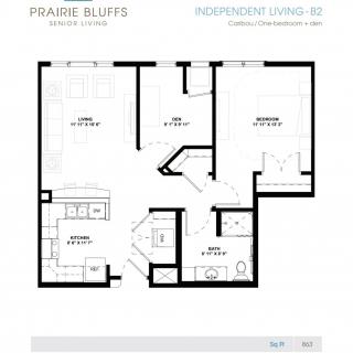 Floor plan of an independent living apartment at Prairie Bluffs.