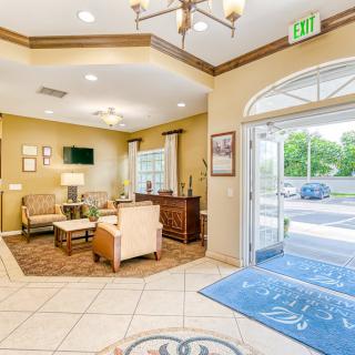 A welcoming lobby area with comfortable seating and elegant decor.
