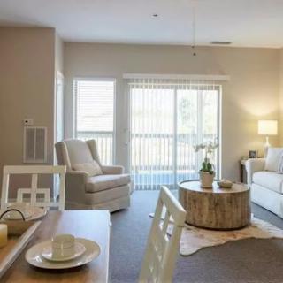 A cozy and modern living room featuring soft seating, a round coffee table, and ample natural light.