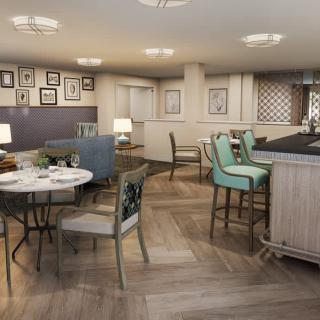 A cozy restaurant interior with stylish seating and elegant decor.