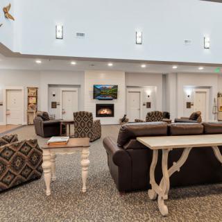 A modern lobby with comfortable seating and elegant decor.
