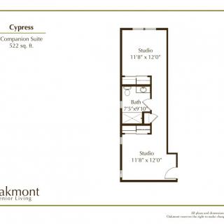 Floor plan of a studio apartment labeled 'Cypress' with an area of 623 square feet.