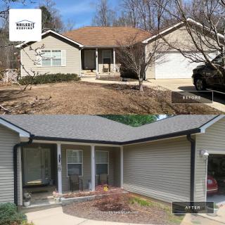 A striking transformation of a home's exterior, showcasing the improvement from a bare landscape to an inviting entrance.