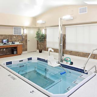 A serene indoor spa area featuring a jacuzzi, designed for relaxation and wellness treatments.