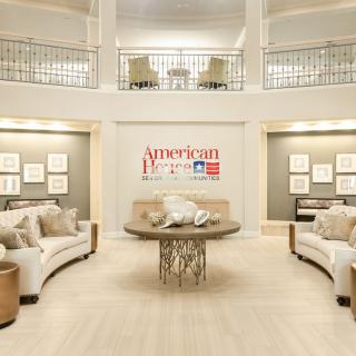 A luxurious interior lobby with elegant seating and decor.
