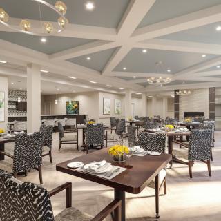 A beautifully designed restaurant interior with elegant furnishings and modern decor.