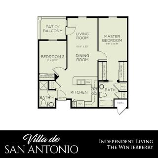 A floor plan for an independent living apartment at Villa de San Antonio.