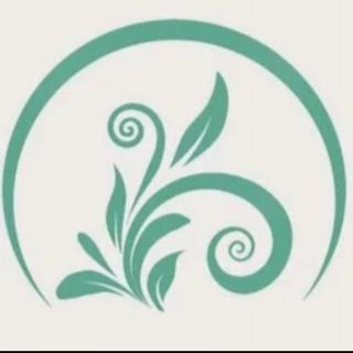 A stylized logo featuring green leaves and spirals within a circular design.