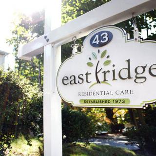 Sign for Eastridge Residential Care, established in 1973.