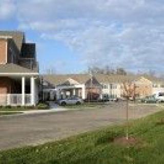 A suburban neighborhood with houses lining the street on a clear day.