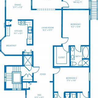 A detailed floor plan of an apartment showing various rooms and their layout.