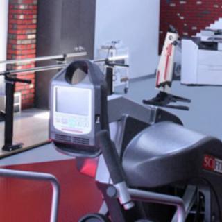 A modern exercise bike in a gym setting.