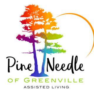 Logo for Pine Needle of Greenville Assisted Living featuring colorful trees.