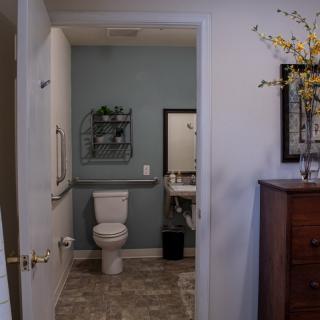 A neatly arranged bathroom with modern decor.