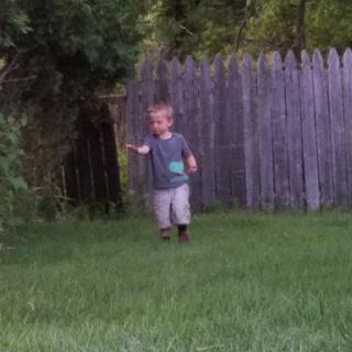 A young child enjoying a sunny day in the backyard.