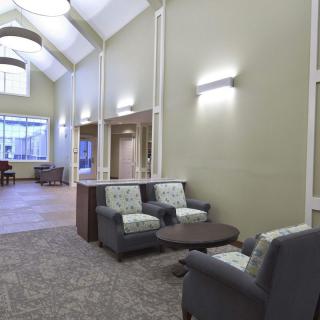 A modern lobby with comfortable seating and ample natural light.