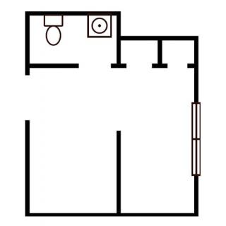 A simple floor plan showing the layout of a small apartment with a bathroom.