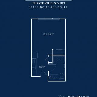 Floor plan of a private studio suite starting at 400 sq. ft.