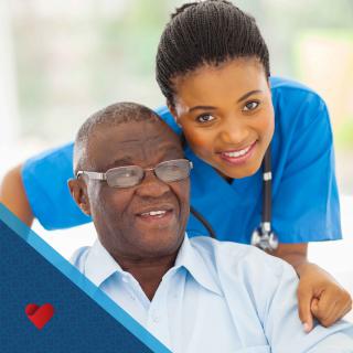 A nurse providing care and support to an elderly patient.