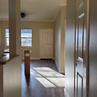 A bright and inviting interior space showcasing natural light streaming through the windows.