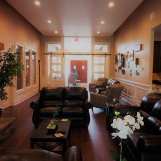 A cozy living room with comfortable sofas and elegant decor.