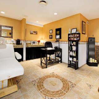 A tranquil and inviting spa treatment room designed for relaxation and rejuvenation.