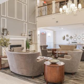 A stylish and inviting lobby with modern furniture and elegant decor.