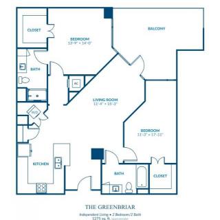 Floor plan of a two-bedroom apartment layout.