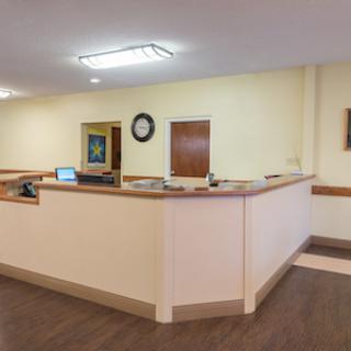 A spacious and welcoming reception area in an office setting.