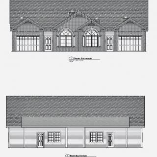 Architectural blueprint of a house showing front and back views.