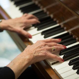A person's hands playing the piano.