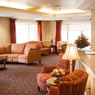 A cozy living room with comfortable sofas and chairs, featuring warm lighting and elegant decor.