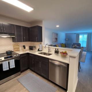 Modern open-plan kitchen in an apartment.