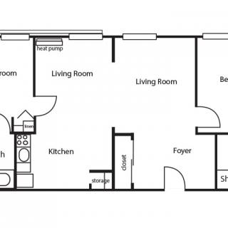 A simple floor plan showing the layout of rooms in a house.