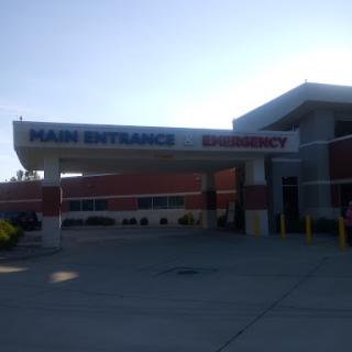 Main entrance of an emergency department at a hospital.