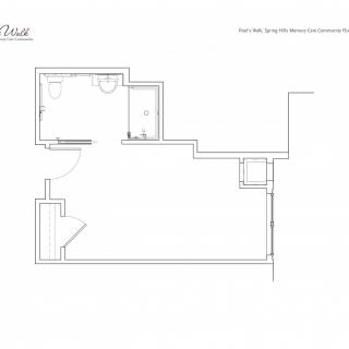 A detailed floor plan illustrating the architectural layout of a space, including rooms and structural elements.