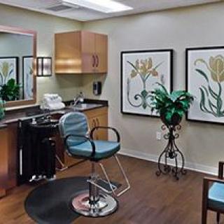 A cozy hair salon with stylish decor.