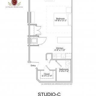 Studio-C floor plan with dimensions for each room.