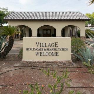 Entrance to the Village Healthcare and Rehabilitation facility.