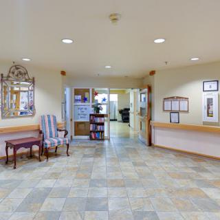 A spacious lobby with seating and a welcoming atmosphere.