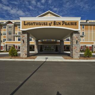 Entrance view of Lighthouse of Sun Prairie residential facility.