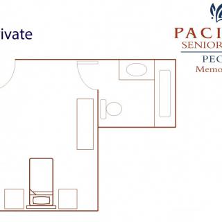 Floor plan of a private room in a senior living facility.