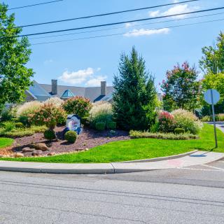 A beautifully landscaped residential area with lush greenery and a well-maintained garden.
