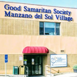 Entrance of the Good Samaritan Society Manzano del Sol Village, a community-focused healthcare facility.