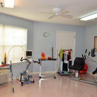 A well-equipped rehabilitation gym featuring various exercise machines and tools for physical therapy.