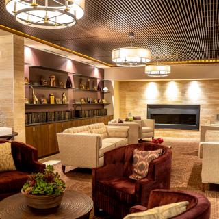 A luxurious lounge with comfortable seating and modern decor.
