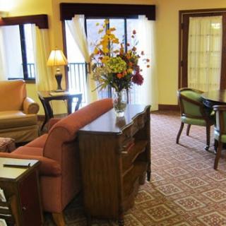 A cozy living room featuring elegant furniture and decorative flowers, illuminated by natural light.