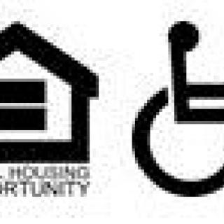Symbols representing equal housing opportunity and accessibility for people with disabilities.