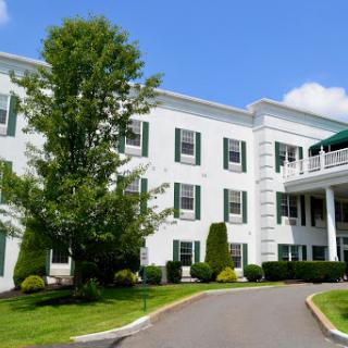 A charming residential building surrounded by lush greenery.